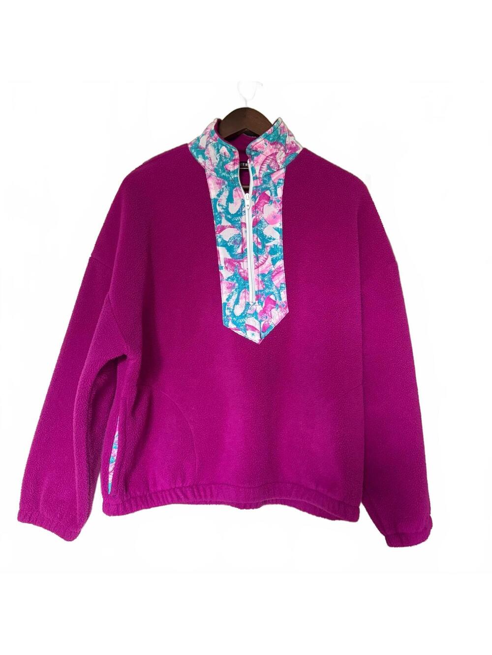 Vintage 90s Nashbar Purple Fleece Pullover with Retro Trim Half-Zip Jacket